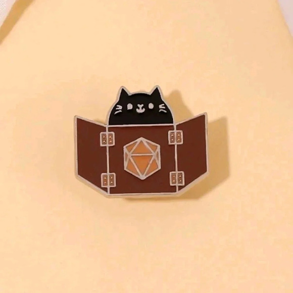 D&D Pathfinder roll 20 nerd cat pin unisex enamel brooch charm purse bag decor - Picture 1 of 2